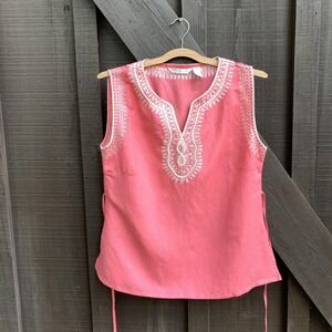 Sherry Taylor Tunic Top Women's Medium Embroidered Boho Sleeveless Blouse‎